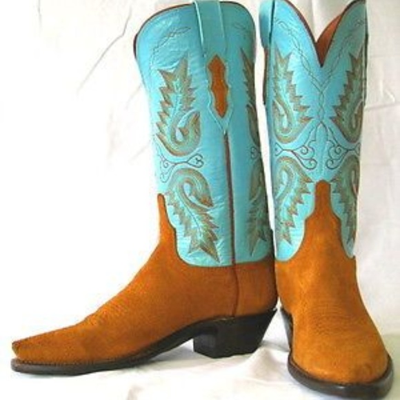 LUCCHESE 1883 Women Cowboy Boot Brown/Blue sz 7.5 - Picture 1 of 8